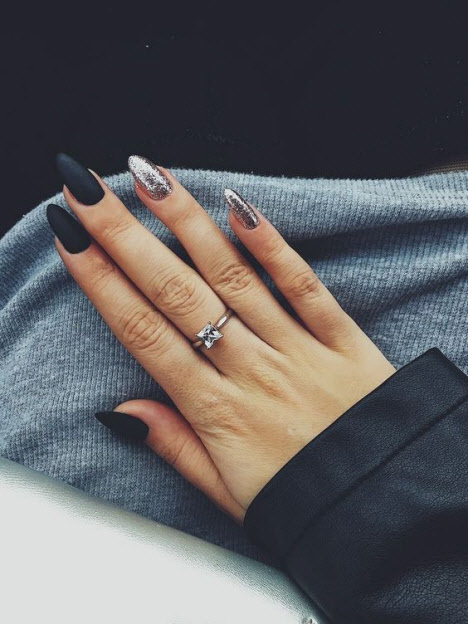 Fashionable manicure in dark colors with sparkles 2019-2020