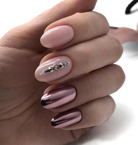 Manicure with rubbing on the almond-shaped nails