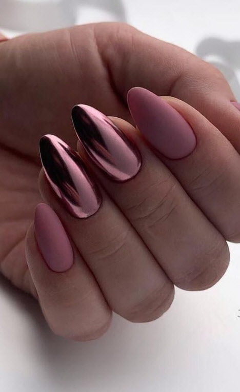 Manicure with rubbing on the almond-shaped nails