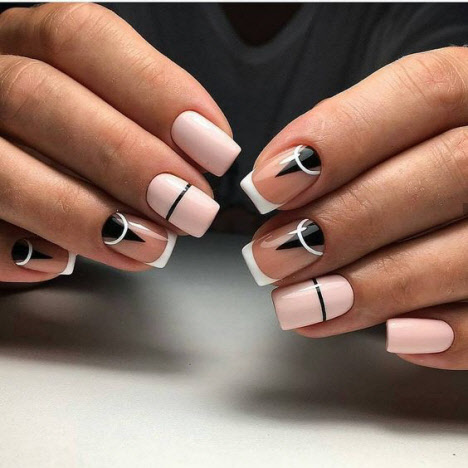 Beige manicure with black