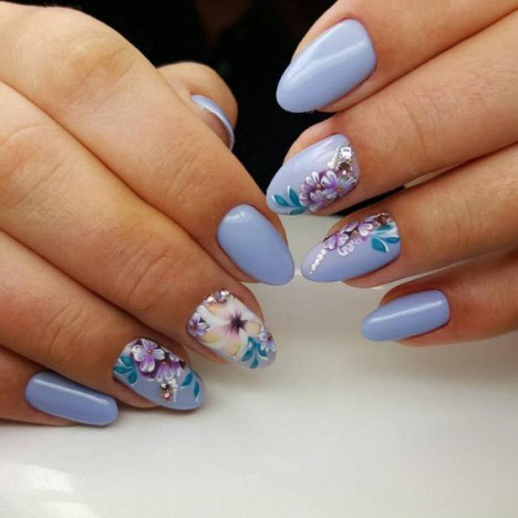 Floral manicure for long nails