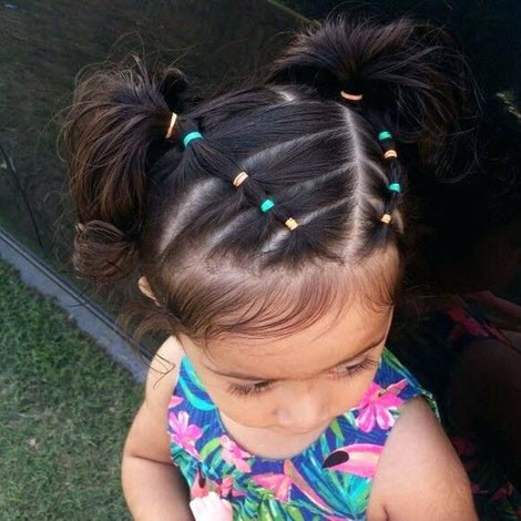 Children's hairstyles with elastic bands and ponytails