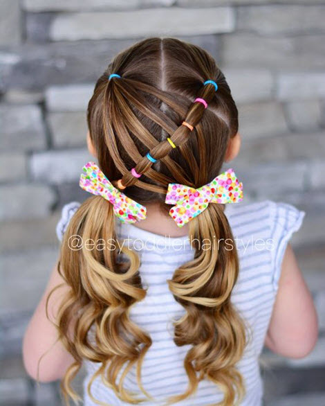 Children's hairstyles with elastic bands and ponytails