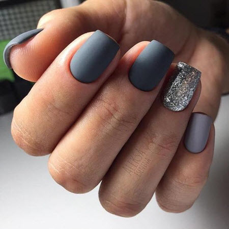 Gray manicure for short and long nails
