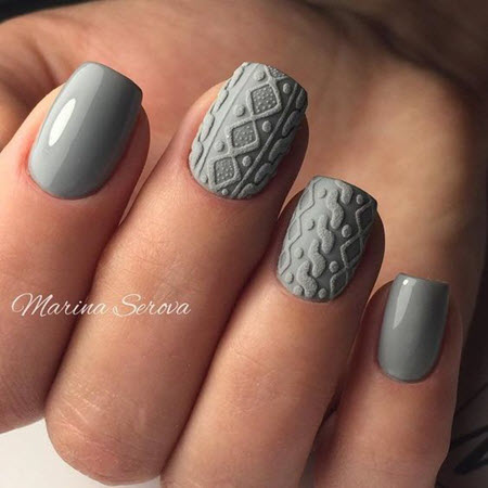 Gray manicure with a pattern