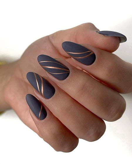 Gray manicure with lines and stripes