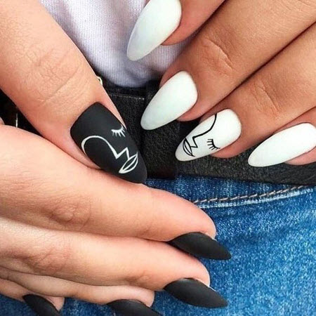 Fashionable design of manicure with white gel polish on almond-shaped nails: photo 2020