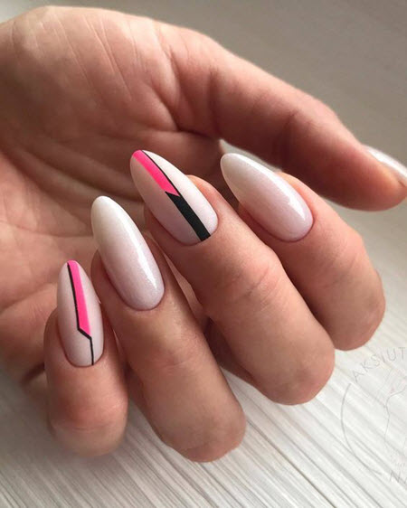 Nail design with stripes and lines
