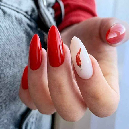 Red manicure with a pattern
